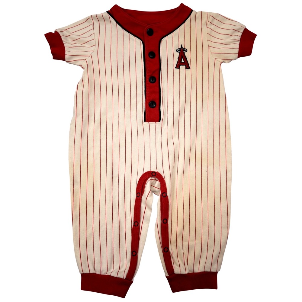 Vintage MLB Los Angeles Angels Baseball Romper 18M Red Pinstripe Kid Athlete